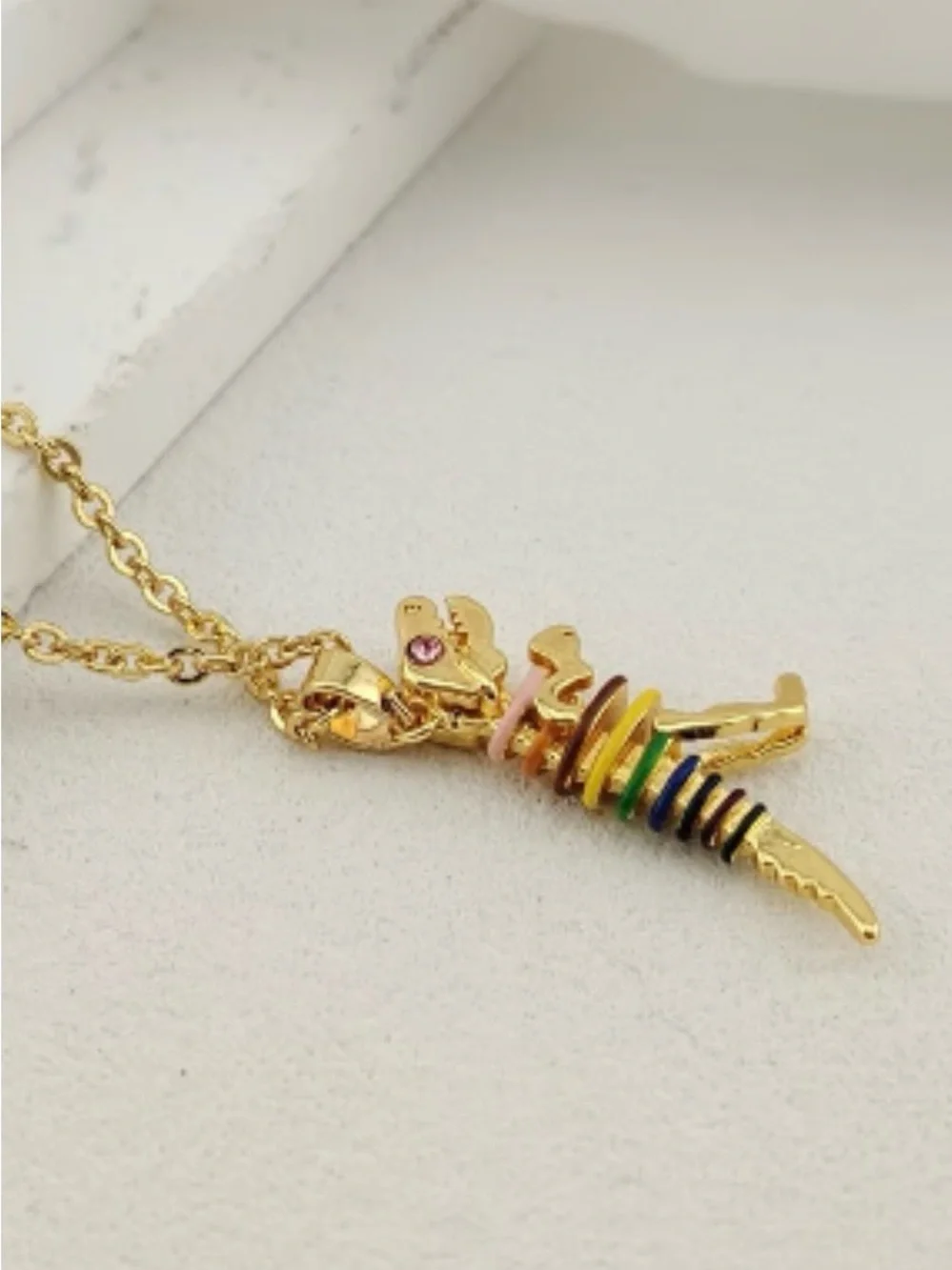 NWT Matching Coach Gold Rainbow Dinosaur Dangle Huggie Earrings and Necklace - Picture 7 of 14